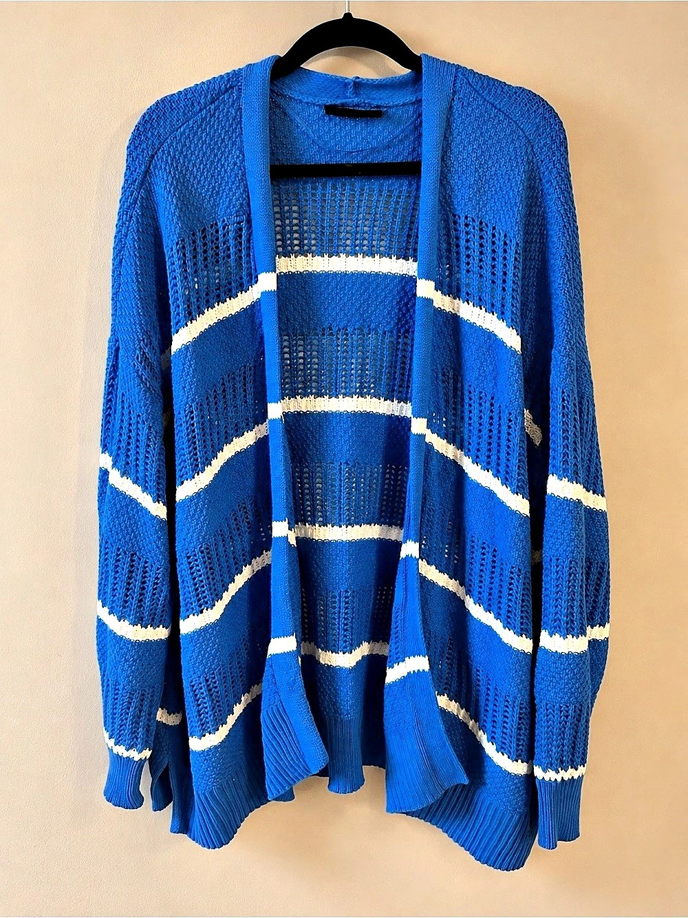 Lane Bryant Open-Front Stripe Cardigan Blue & White 26/28